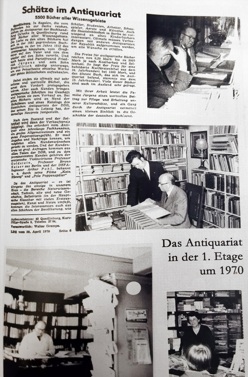 Zeitungsartikel und Fotos des Antiquariats um 1970